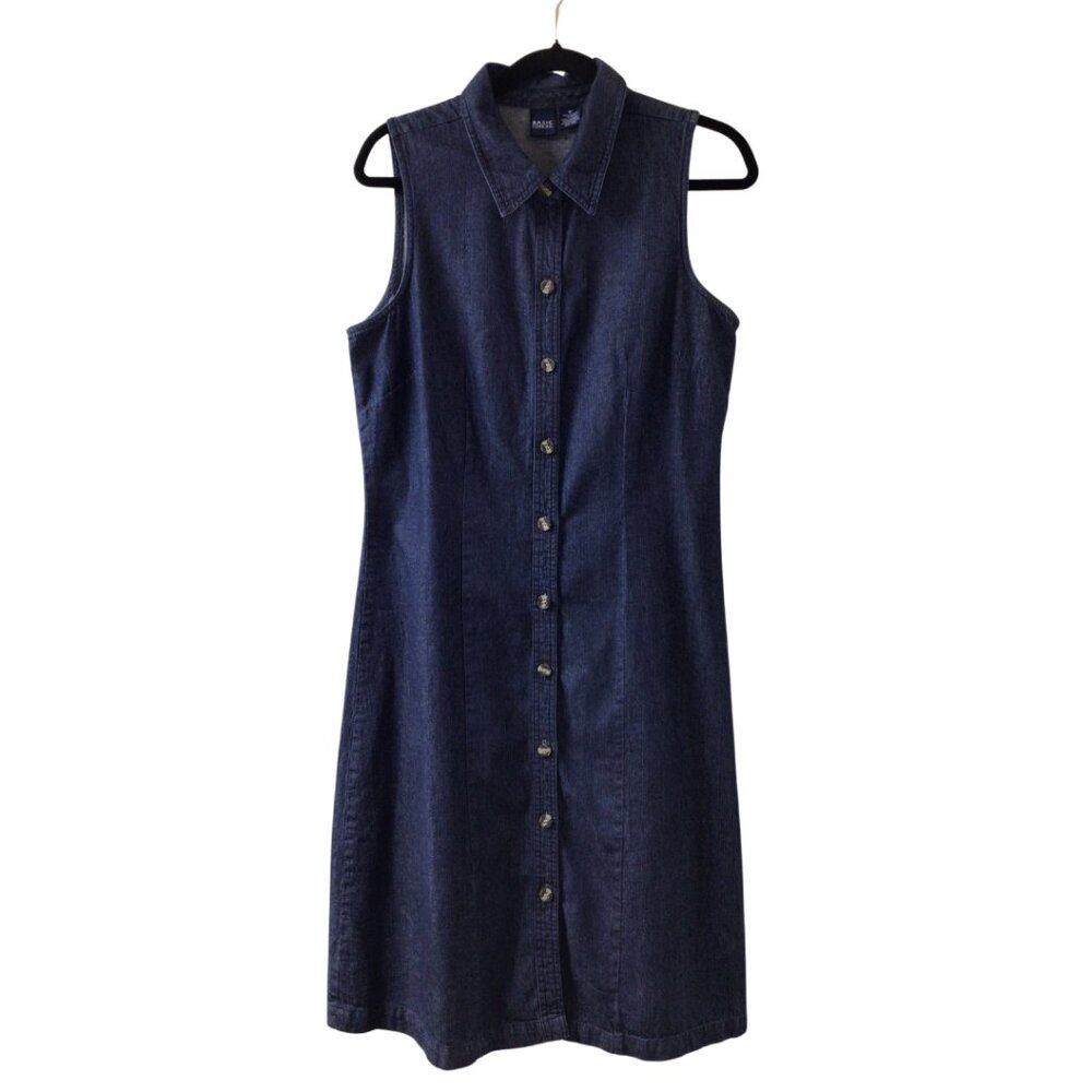 Basic Editions Dress Women’s 10 Blue Denim Sleeveless Jean Shirt Dress Midi